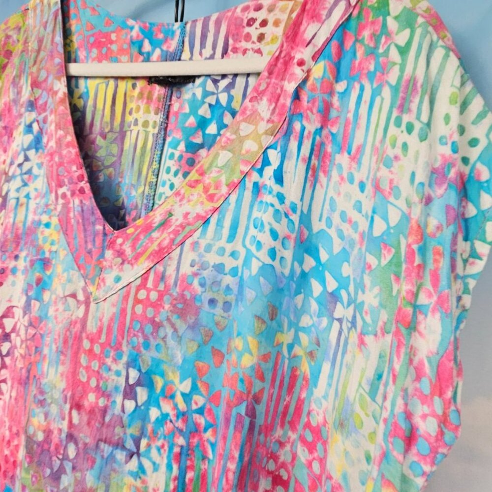 Hand Kreation XL Colorful Boho Hippie V-Neck Dress Pockets A Line Womens Knee - Picture 3 of 11